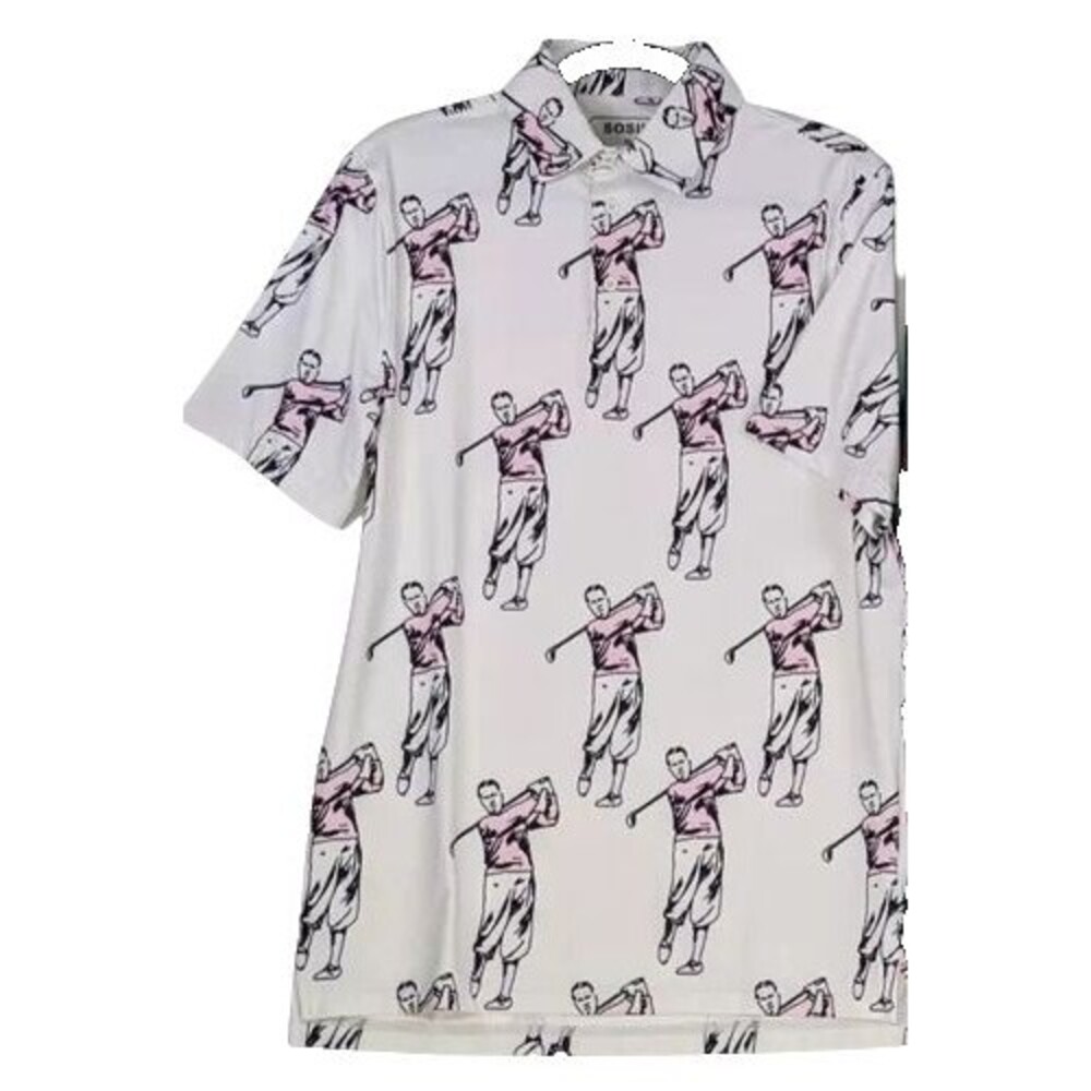 Sosik Golf Polo Mens Size Small White Graphic Print Performance Stretch NEW